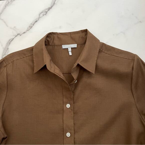 Hinson Wu Nadia Long Sleve linen tunic Caramel Sz S Lagenlook coastal luxury - Picture 6 of 10